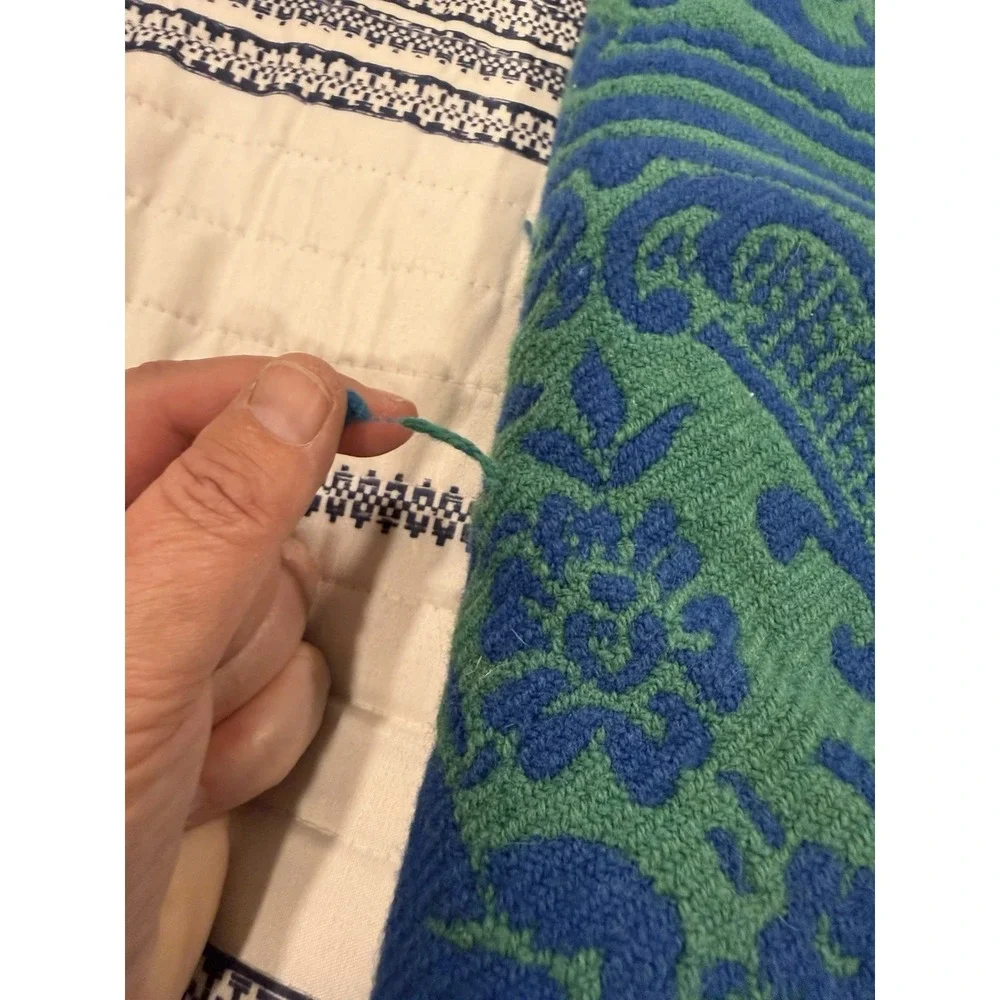 VTG Brentwood Originals MCM Knit Bedspread Green & Blue W/ Cherubs Sz Full